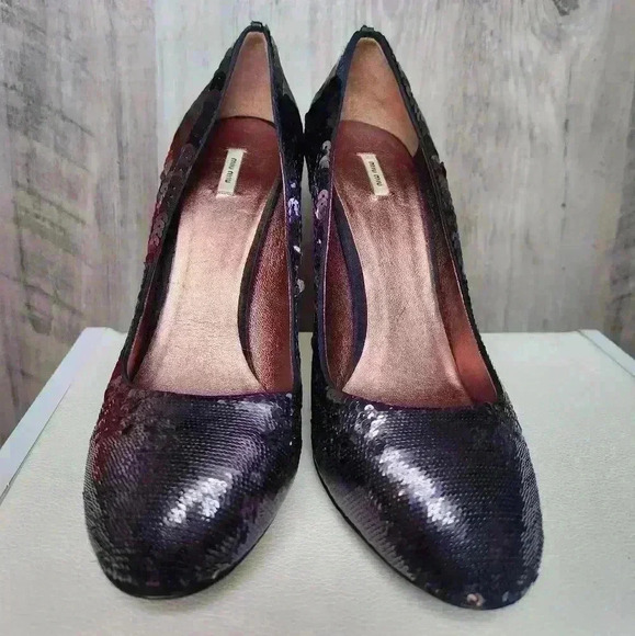 Miu Miu Purple Sequin High Heels Round  Toe Paillettes Pump Size 9.5 AUTHENTIC - Picture 13 of 16